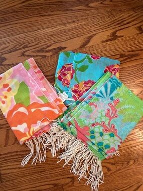 Lilly Pulitzer Vibrant Multi-Color Floral Fringe Scarves (3)